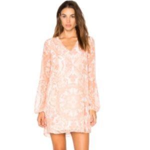 BCBGeneration // Petal Pink Combo Bow Back Printed Long Sleeve Mini Dres…